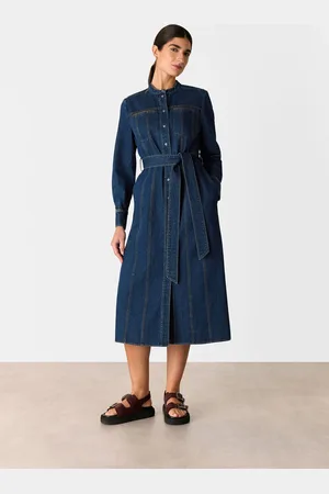 Whistles Myra Denim Midi 100% Cotton Dress AU 14
