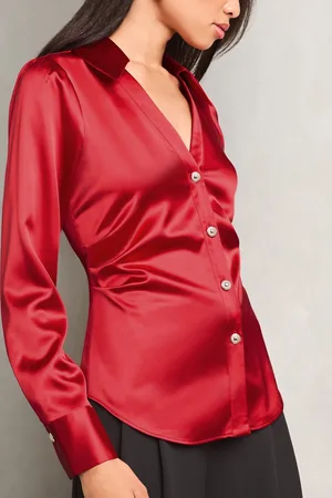 Lipsy London Womens Ruched Side Satin Button Through Shirt