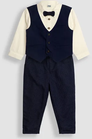JoJo Maman Bébé Boys Navy Houndstooth Waistcoat Shirt and Trousers Set