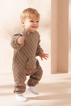 Angel & Rocket Boys Bear Quilted Washed Playsuit