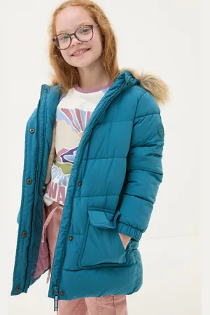 Fat Face Girls FatFace Lily Dark Teal Longline Padded Coat