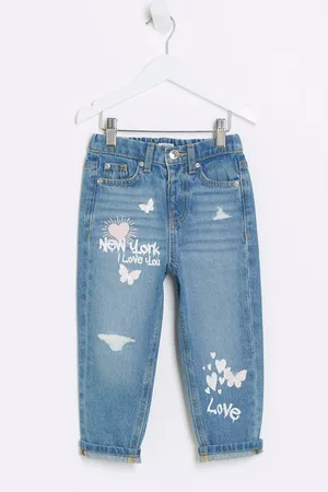 River Island Girls Girls New York Graffiti Mom 100% Cotton Jeans