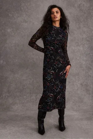 mint&berry Abstract Print Mesh Midi Dress L