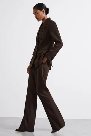 Reiss Womens Chocolate Lena Atelier Virgin Wool-Blend Suit Trousers