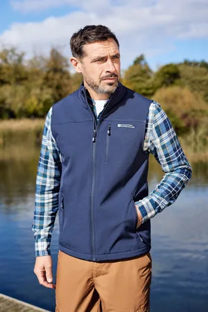 Mountain Warehouse Blue Grasmere Mens Water Resistant, Fleece Lined Gilet XS