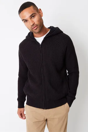 Threadbare Black Zip-Up Knitted Hoodie with Microfleece Lining XL