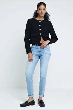River Island Womens Mom High Rise Bum Sculpt Ripped 100% Cotton Jeans