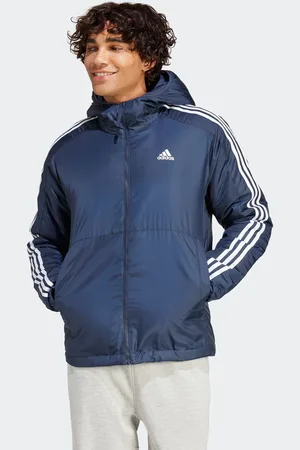 adidas Mens Navy Essentials 3-Stripes Insulated Hooded Jacket