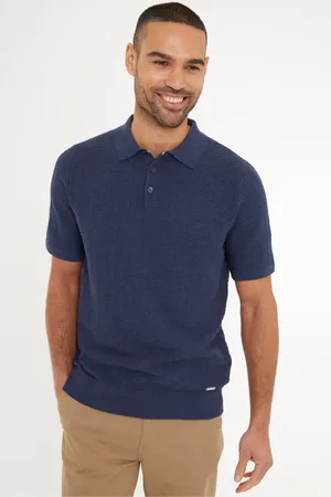 Threadbare Cotton Mix Short Sleeve Textured Knitted Polo Shirt L