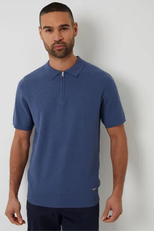 Threadbare Textured Front Quarter Zip Knitted Polo Shirt S