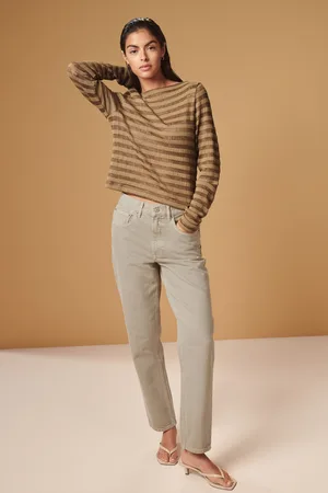 Next Womens Stone 100% Cotton Column Mom Jeans