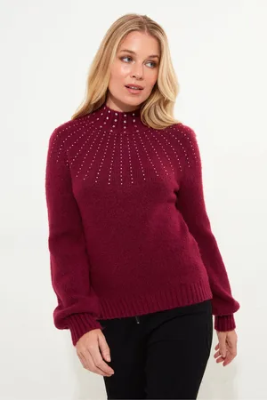 Joe Browns Womens Diamanté Funnel Neck Ribbed Knit Jumper