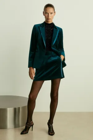 Reiss Womens Teal Parisa Petite Velvet Single Breasted Suit Blazer
