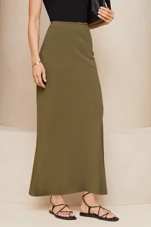 Lipsy London Womens Khaki Maxi Skirt With Touch Of Linen
