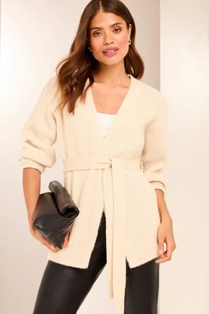 Lipsy London Womens Ivory Cosy Long Sleeve Rib Edge To Edge Knit Cardigan