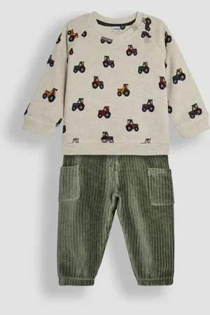 JoJo Maman Bébé Boys Tractor Print Sweatshirt And Velour Cargo Joggers Set