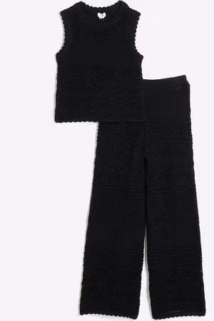 River Island Girls Girls Crochet 100% Cotton Top And Trousers Set