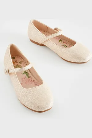 Next Girls Champagne Glitter Standard Fit (F) Mary Jane Square toe Occasion Shoes
