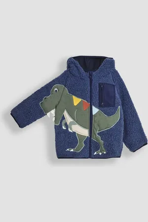 JoJo Maman Bébé Boys Navy Hooded Appliqué Teddy Fleece