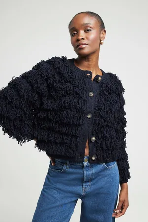River Island Womens Black Fringe Knitted Cardigan