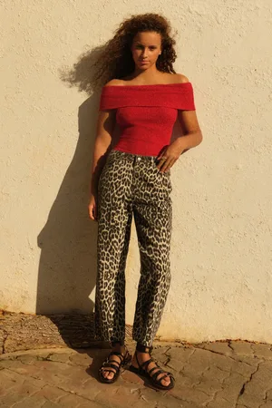 Next Womens Leopard Print Straight Leg 100% Cotton Jeans