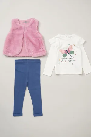 LILY & JACK Faux Fur Gilet 100% Cotton Top and Leggings Outfit Set 2 Years (92cm)