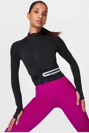 Sweaty Betty Womens Athlete Crop Seamless Workout Zip-Up Sweatshirt