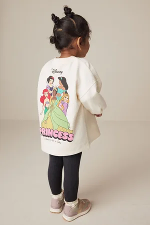 Disney Girls Ecru White Princess Long Sleeve 100% Cotton T-Shirt and Leggings Set (3mths-7yrs)