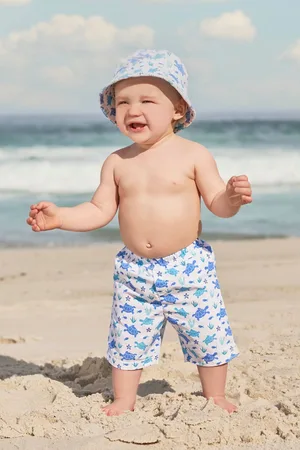 JoJo Maman Bébé Boys Blue Turtle Swim Shorts with Integral Nappy