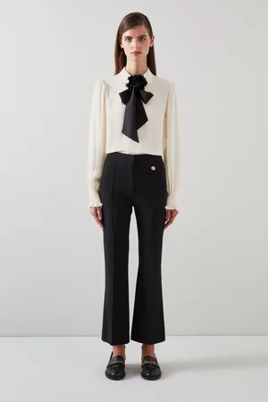 LK Bennett Womens Rose Birch & Black Crepe Blouse With Corsage Detail
