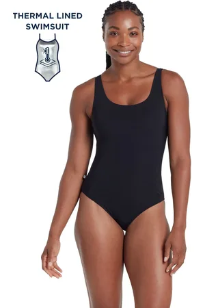 Zoggs Thermal Silver Lined Scoopback Black Swimsuit AU 14