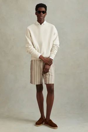 Reiss Mens Ecru Multi River Jacquard Aztec Drawstring Shorts