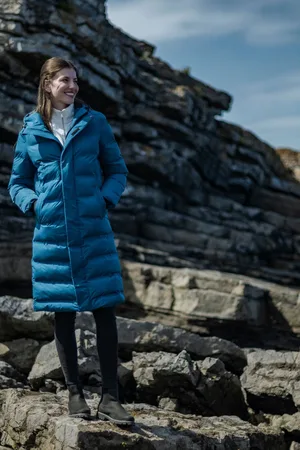 Tog 24 Blue Womens Glaston Longline Thermal Parka Hooded Puffer Coat AU 10