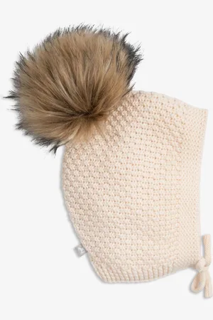 The Little Tailor Girls Baby Pom Pom Textured Knitted 100% Cotton Hat