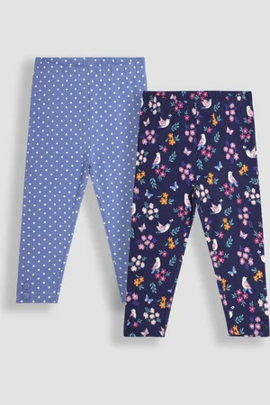 JoJo Maman Bébé Girls Navy Bird Floral 2-Pack Autumn Ditsy Floral Leggings