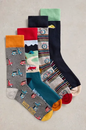 White Stuff Blue Road Trip Ankle Sock 4 Pack S-M