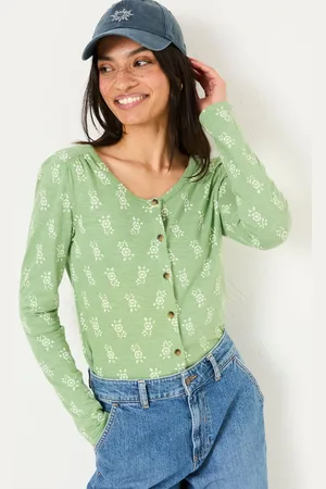 Fat Face FatFace Leah Green Woodblock Button Through Top AU 24