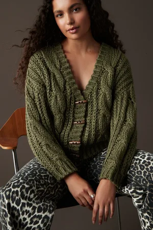 Next Womens Khaki Chunky Knit Button Front Cable Cardigan