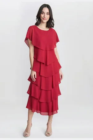 Gina Bacconi Tessa Midi Tiered Dress With Shoulder Trim AU 10