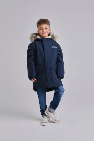 Jack Wolfskin Boys Navy Cosy Bear Fur Trim Long Jacket