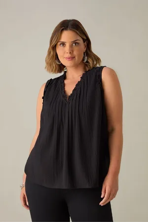 Live Unlimited London Womens Curve Cotton Textured Stripe 100% Cotton Top