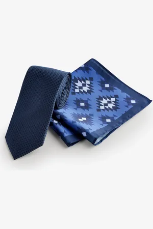 Next Mens Navy /Navajo Style Slim Tie And Pocket Square Set