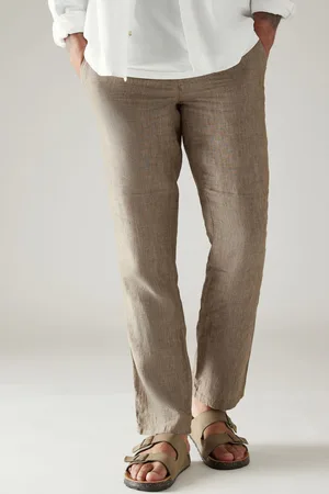 Next Mens Neutral 100% Linen Drawstring Trousers
