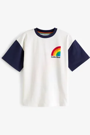 Little Bird Boys Navy/Ecru Short Sleeve Raglan Colourful 100% Cotton T-Shirt