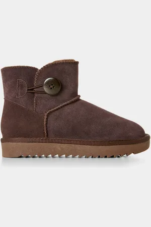 Joe Browns Brown Cosy Sheepskin Real Suede Button Detail Ankle Boots AU 9 (EU 41)