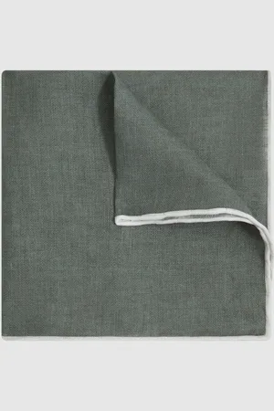 Reiss Mens Pistachio Melange Siracusa Linen Contrast Trim Pocket Square