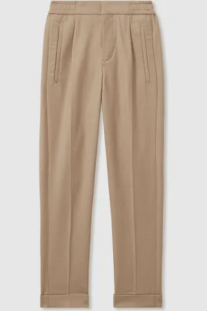 Reiss Boys Soft Camel Brighton 13-14 yrs Relaxed Elasticated Trousers with Turn-Ups