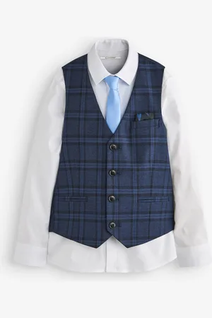 Next Boys Check Waistcoat, White Shirt & Tie Set Waistcoat (12mths-16yrs)
