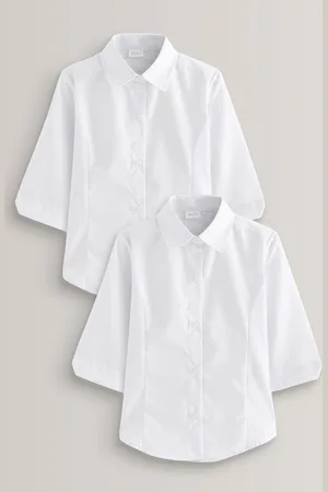 Next Girls Regular Fit 2 Pack Three Quarter Sleeve School Blouses (3-17yrs)