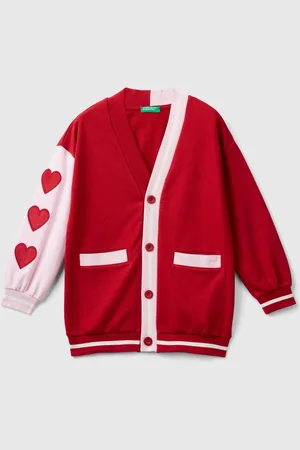 Benetton Girls Heart 100% Cotton Sleeve Cardigan